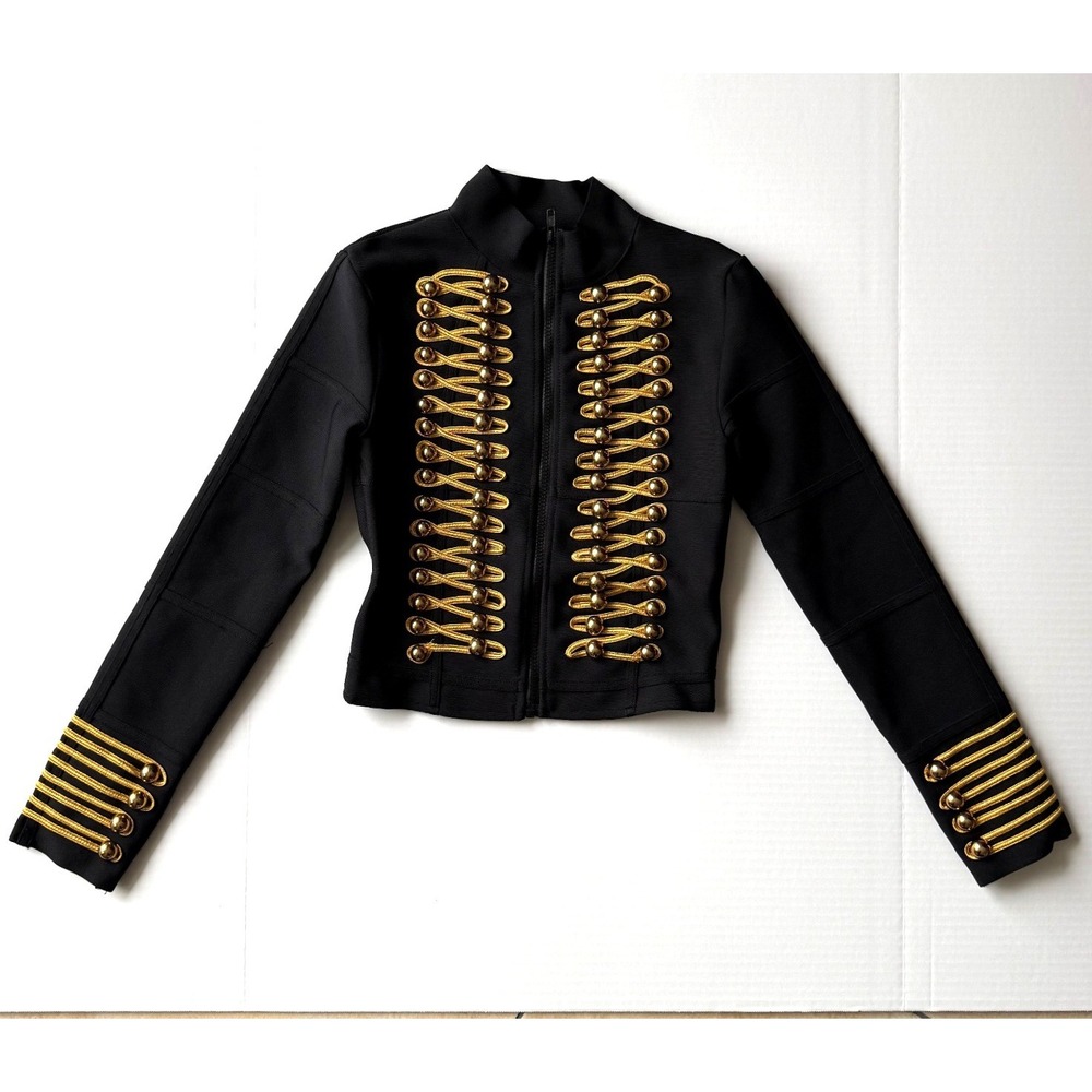 Boutique Black Military Bandage Jacket Women Small Michael Jackson Style Gold